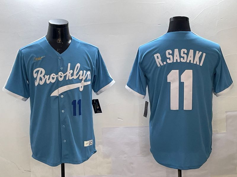 Men Los Angeles Dodgers #11 R.Sasaki Light Blue Fashion Game 2025 Nike MLB Jersey style 2